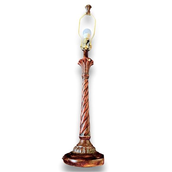 VINTAGE Barley Twist 33” Tall Candlestick Style Lamp Brown Resin & Gold Hardware